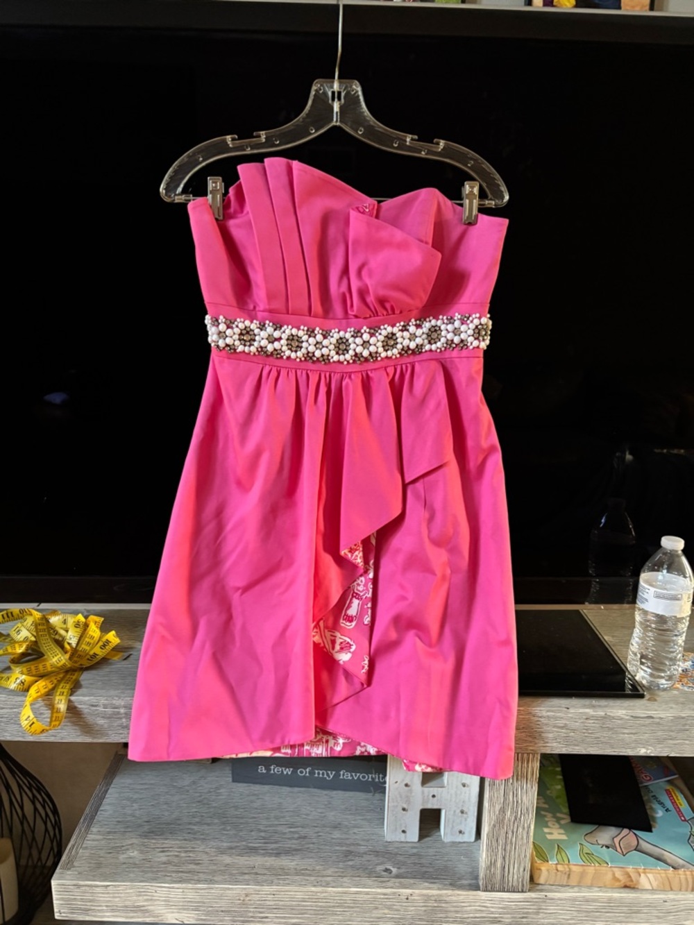 Lilly Pulitzer Pink Strapless Pearl-Embellished Faux-Wrap Dress - Picture 4 of 12